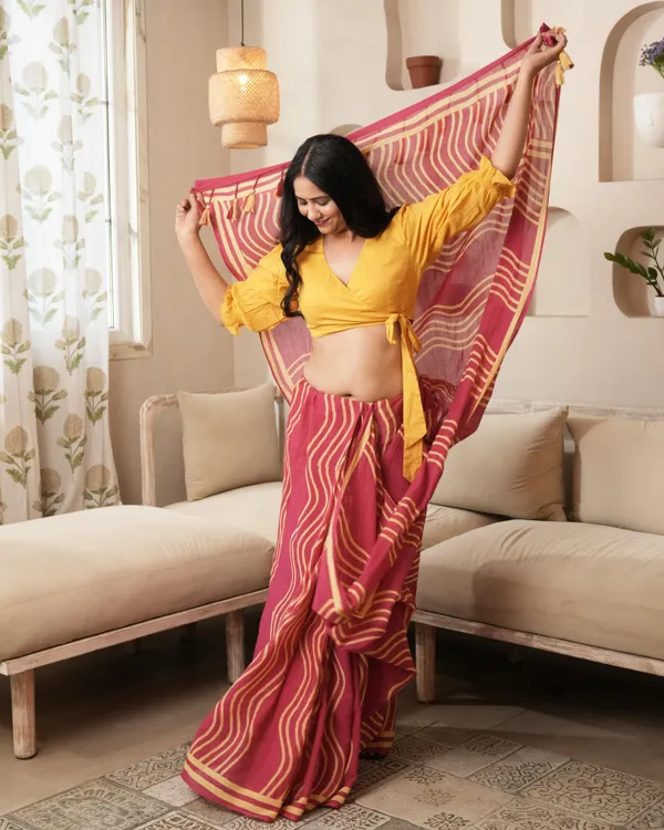 Pink_Cotton_Waves_H_Block_Printed_Mul_Saree_With_Tassels_For_Women
